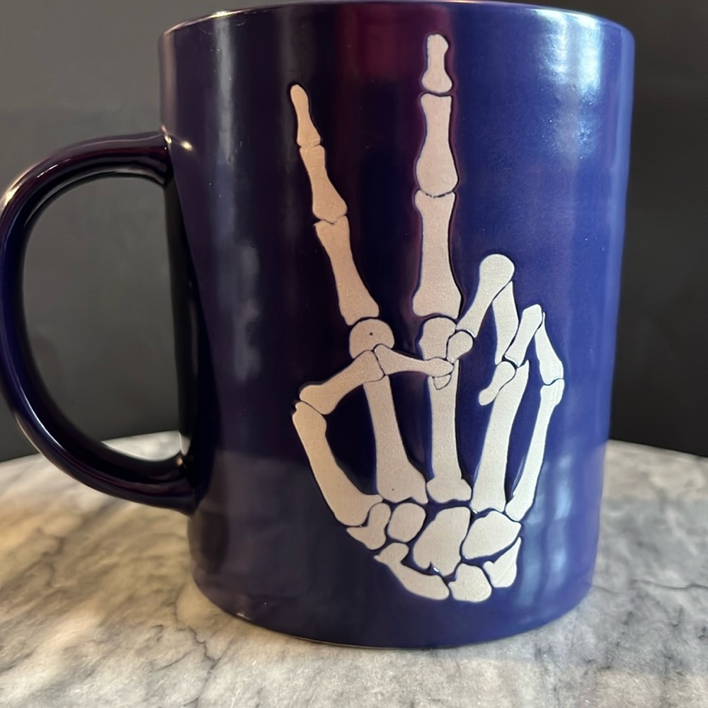 Skeleton Hand Peace Sign Mug Purple by‎ Prima Design Halloween Spooky La…